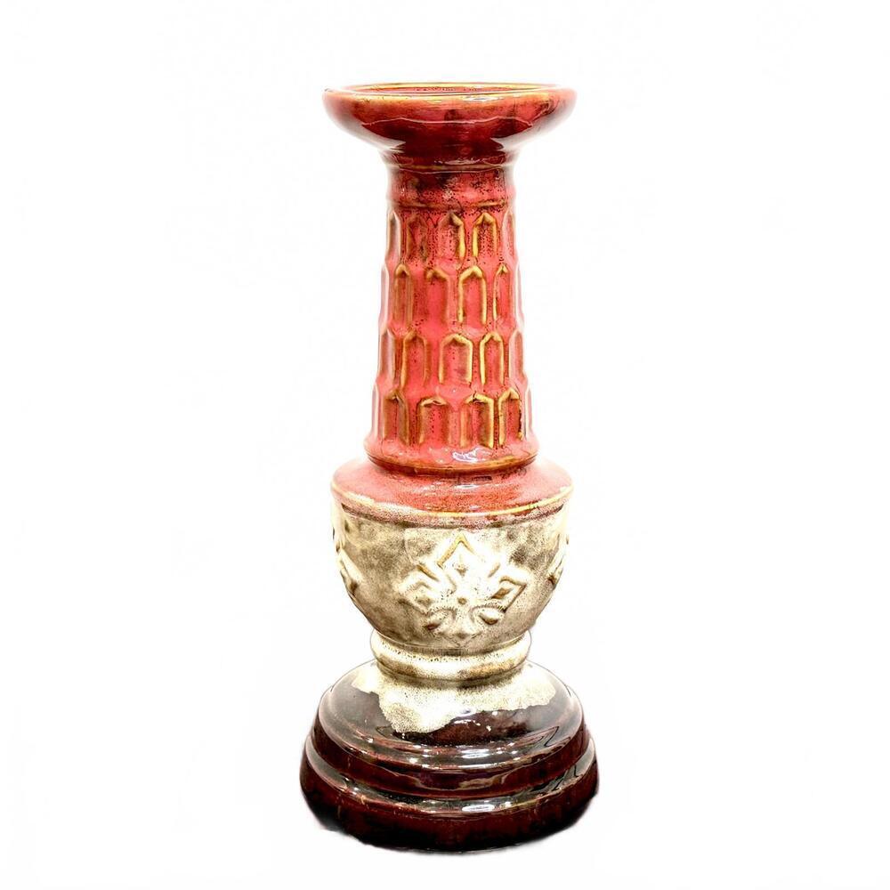 Bombay Company Ceramic Pillar Candle Holder 12 in Tall Textured Glazed Pottery